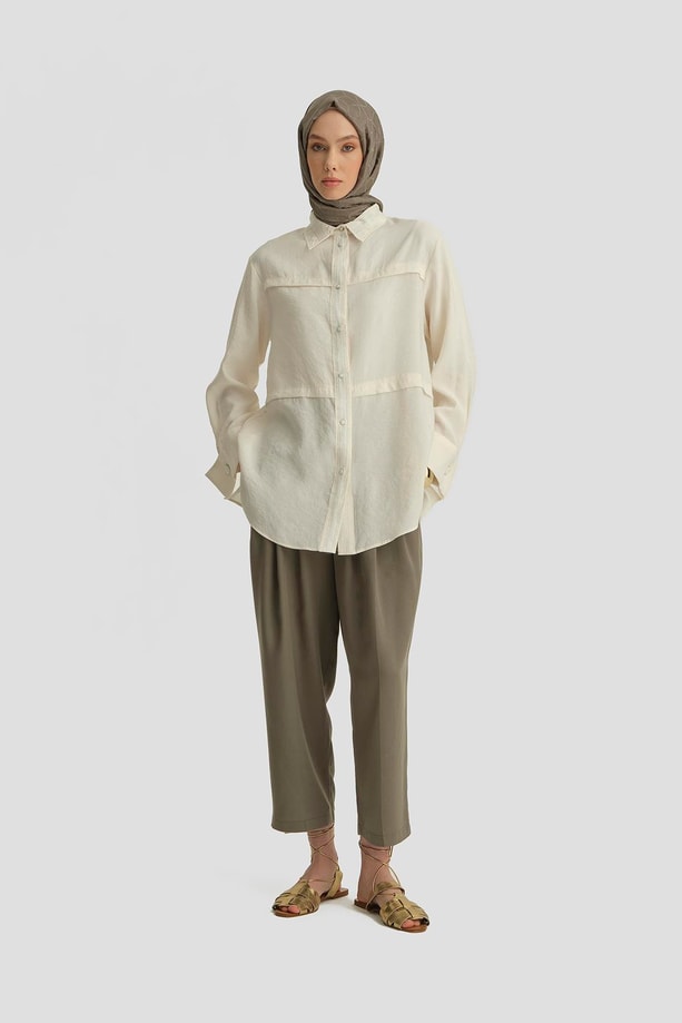 Armine Çift Pileli Pantolon 25Y2816 Haki