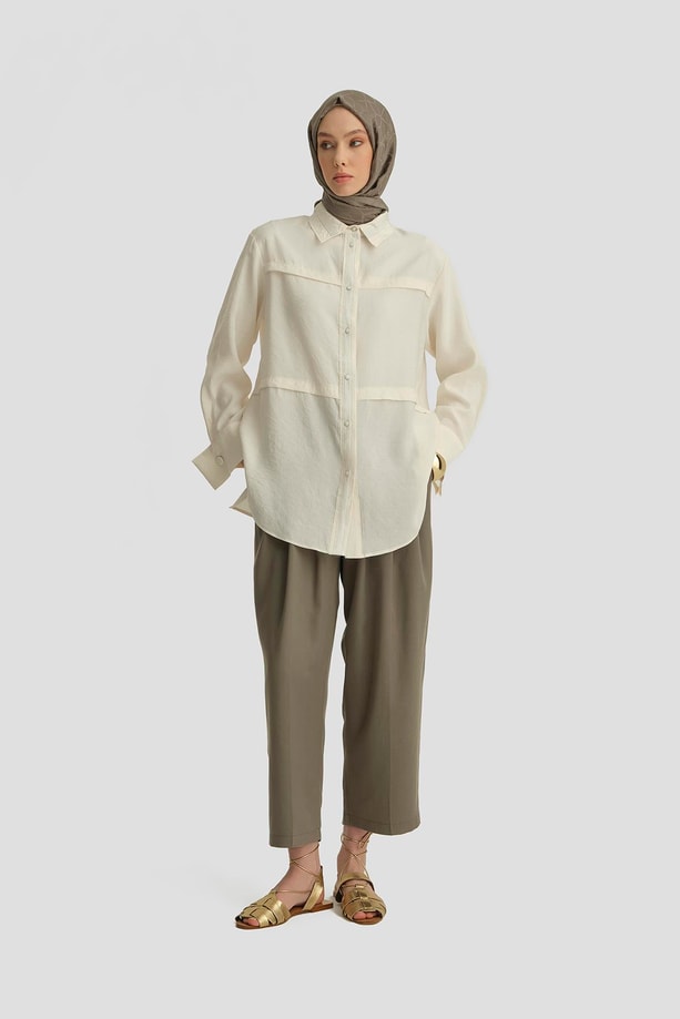 Armine Çift Pileli Pantolon 25Y2816 Haki