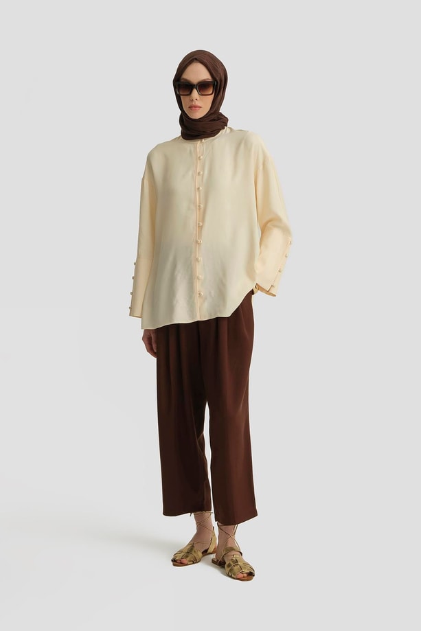 Armine Çift Pileli Pantolon 25Y2816 Açık Kahve