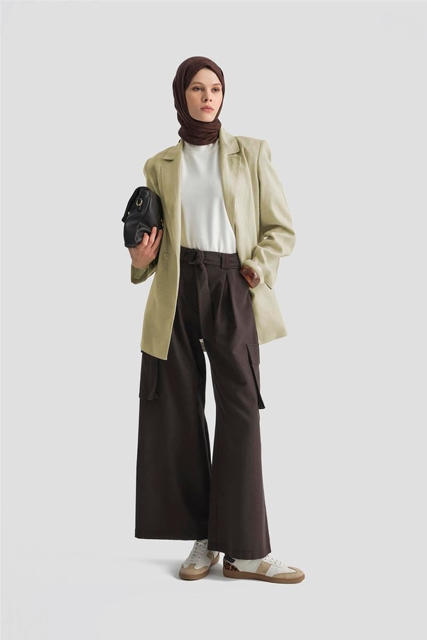 Armine Kargo Cepli Keten Pantolon 25Y2823 Kakao