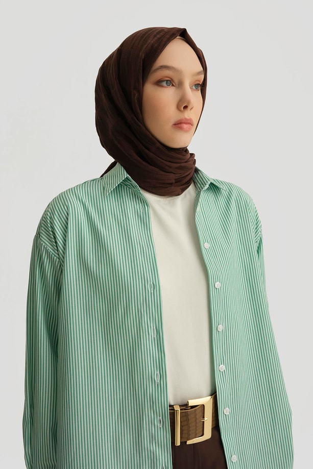 Armine Çizgili Gömlek 25YH3666  Yeşil