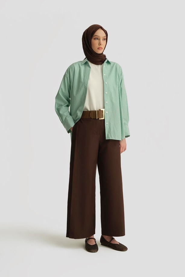 Armine Çizgili Gömlek 25YH3666  Yeşil