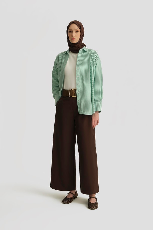 Armine Çizgili Gömlek 25YH3666  Yeşil