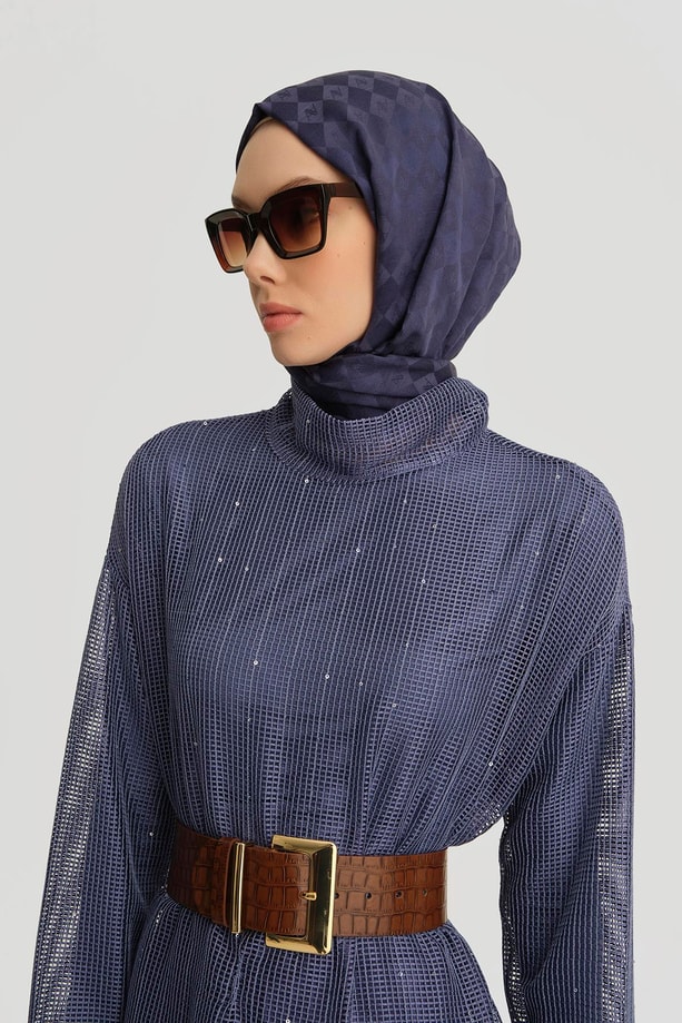 Armine Kemerli File Bluz 25Y3700 Puslu Mor