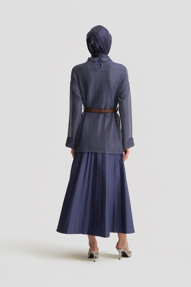 Armine Kemerli File Bluz 25Y3700 Puslu Mor