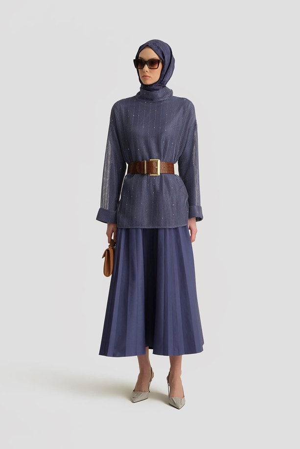 Armine Kemerli File Bluz 25Y3700 Puslu Mor