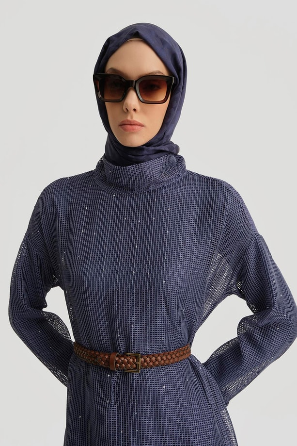 Armine Kemerli File Bluz 25Y3700 Puslu Mor