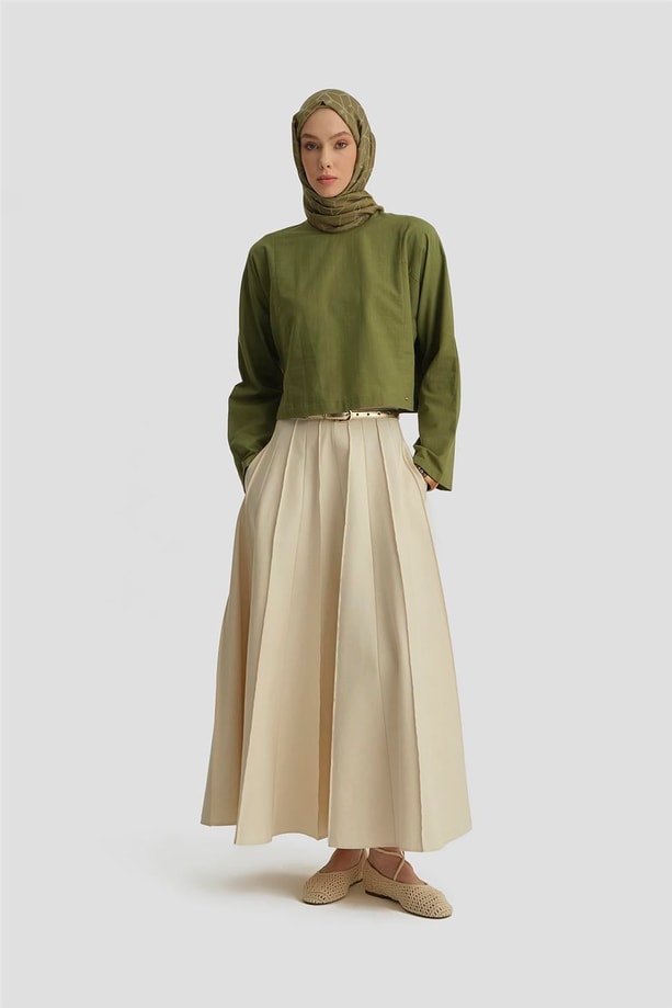 Armine Kup Kesikli Basic Bluz 25Y3715 Yeşil