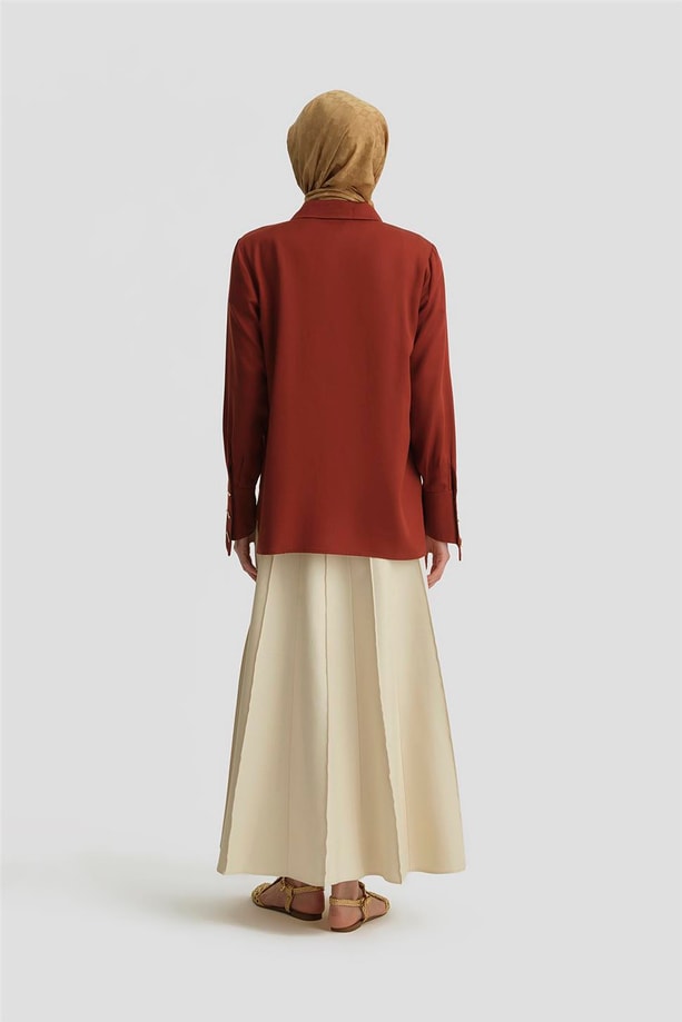 Armine Önü Pilili Ayaklı Yakalı Gömlek 25Y3720 Koyu Kırmızı