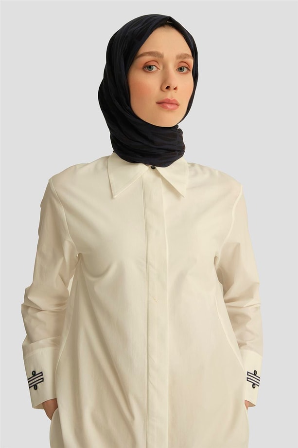 Armine Kontrast Nakışlı Gömlek 25Y3721 Beyaz