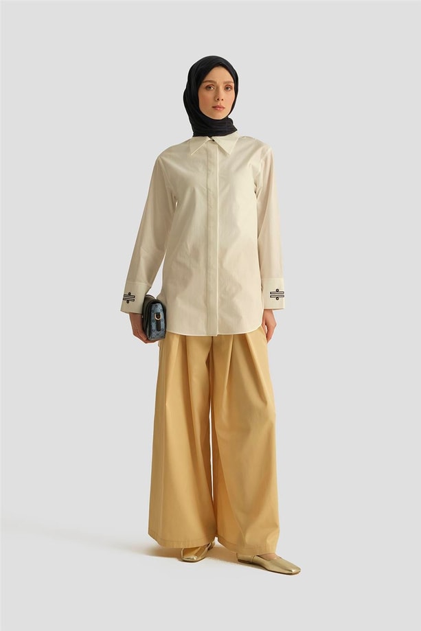 Armine Kontrast Nakışlı Gömlek 25Y3721 Beyaz