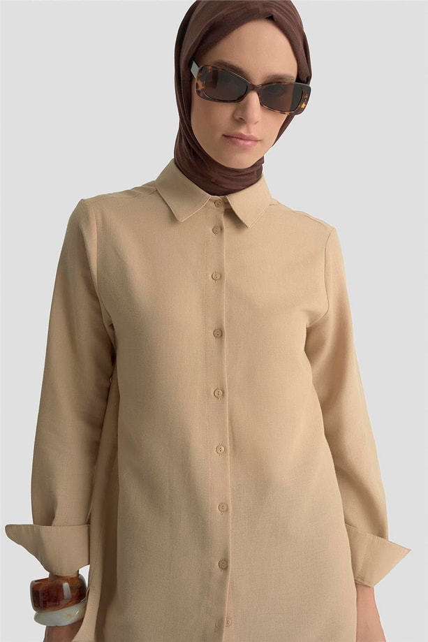 Armine Keten Basic Gömlek 25Y3726 Camel