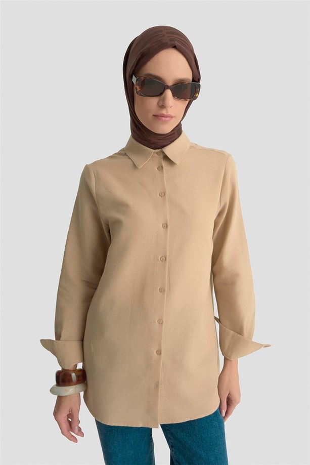 Armine Keten Basic Gömlek 25Y3726 Camel