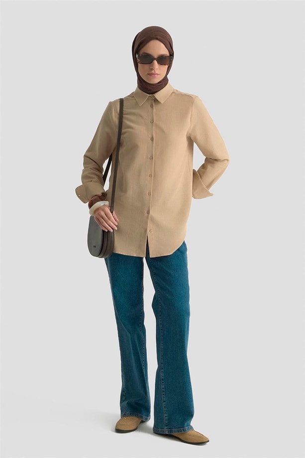 Armine Keten Basic Gömlek 25Y3726 Camel