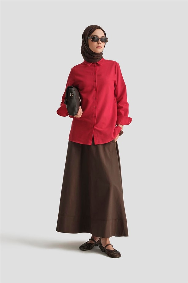 Armine Keten Basic Gömlek 25Y3726 Kırmızı