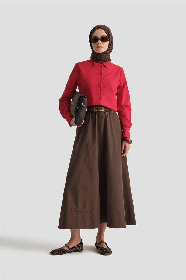 Armine Keten Basic Gömlek 25Y3726 Kırmızı