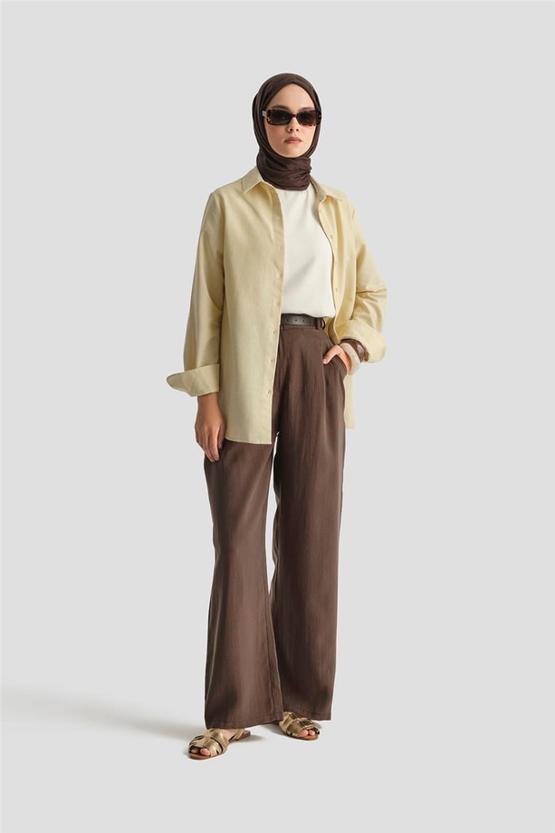 Armine Keten Basic Gömlek 25Y3726 Limon