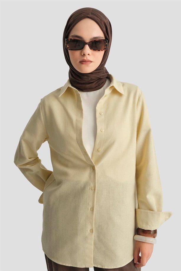 Armine Keten Basic Gömlek 25Y3726 Limon