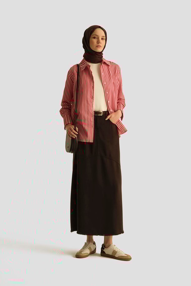 Armine Çizgili Gömlek 25YD3729 Kırmızı