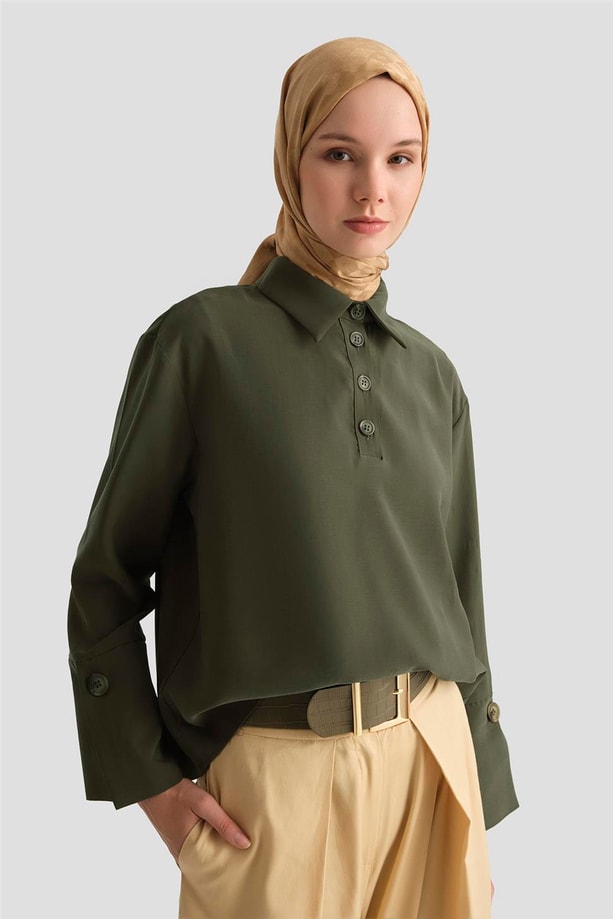 Armine Polo Yaka Tensel Bluz 25Y3736 Haki