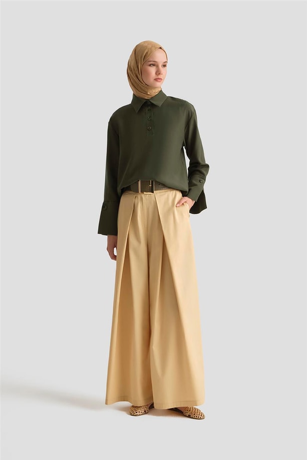 Armine Polo Yaka Tensel Bluz 25Y3736 Haki