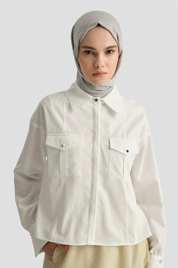 Armine Kargo Cepli Gömlek 25Y3741 Beyaz