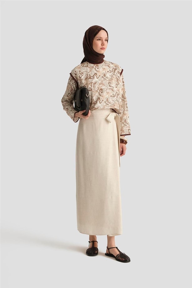 Armine Desenli Bluz 25Y3744 Kahverengi