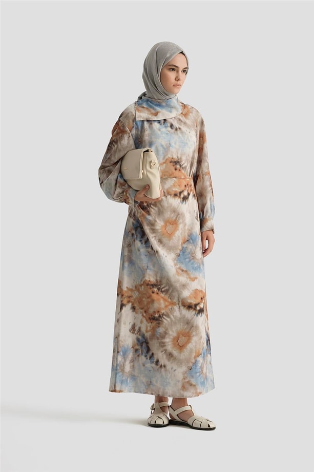 Armine Desenli Elbise 25YD4017 Mavi