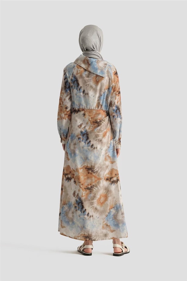 Armine Desenli Elbise 25YD4017 Mavi