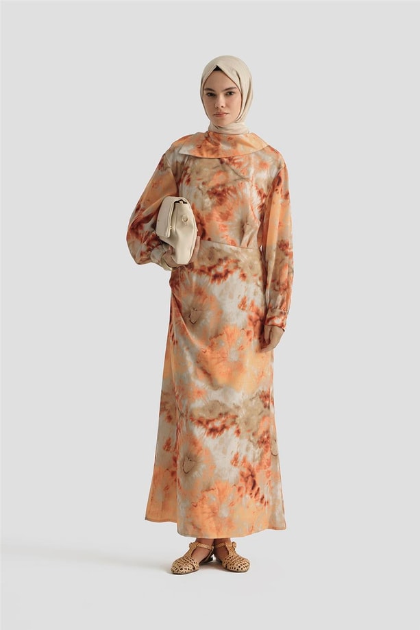 Armine Desenli Elbise 25YD4017 Oranj