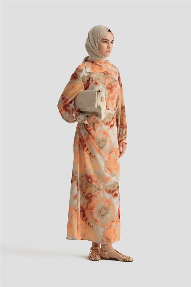 Armine Desenli Elbise 25YD4017 Oranj