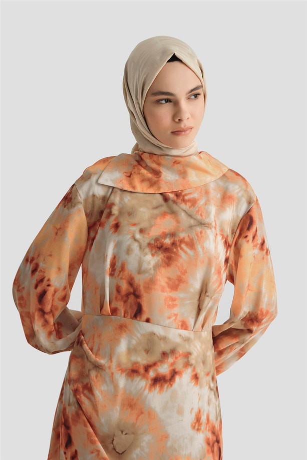 Armine Desenli Elbise 25YD4017 Oranj