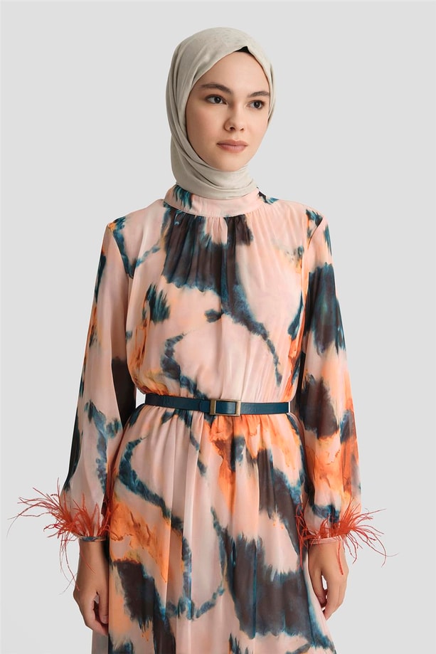 Armine Desenli Elbise 25YD4024 Mercan