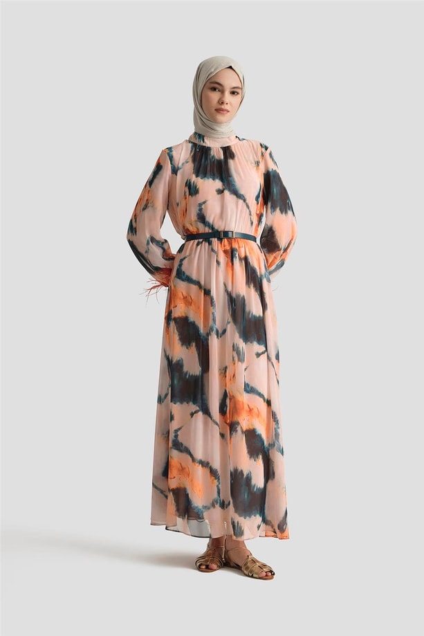 Armine Desenli Elbise 25YD4024 Mercan