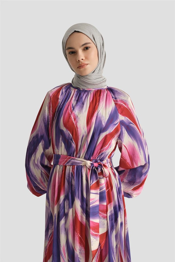 Armine Desenli Elbise 25YD4026 MOR