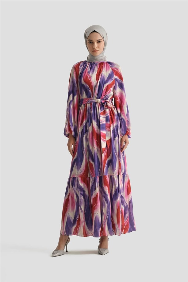 Armine Desenli Elbise 25YD4026 MOR