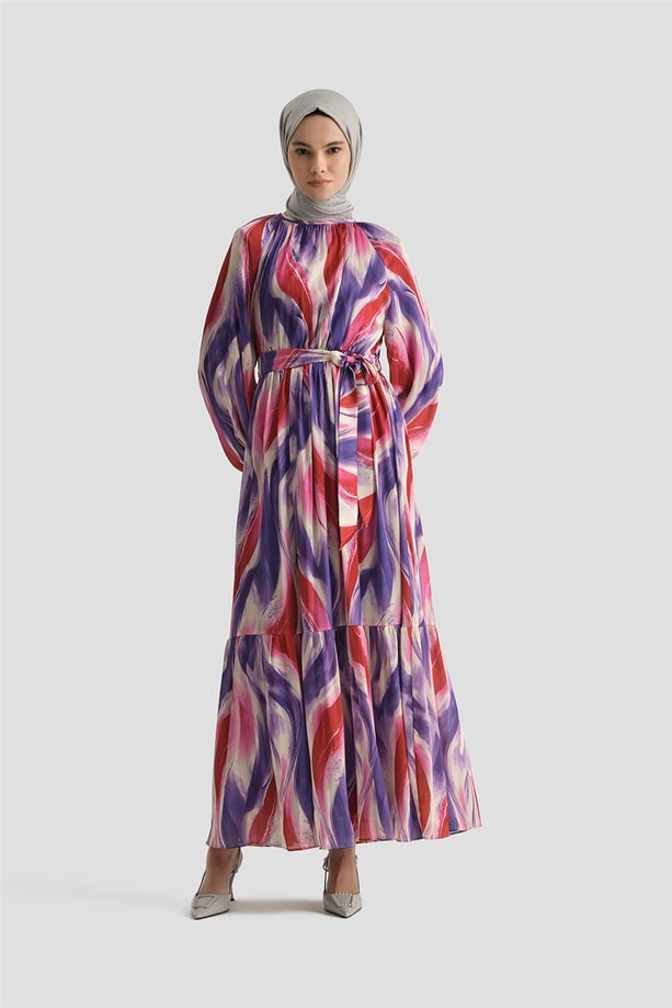Armine Desenli Elbise 25YD4026 MOR