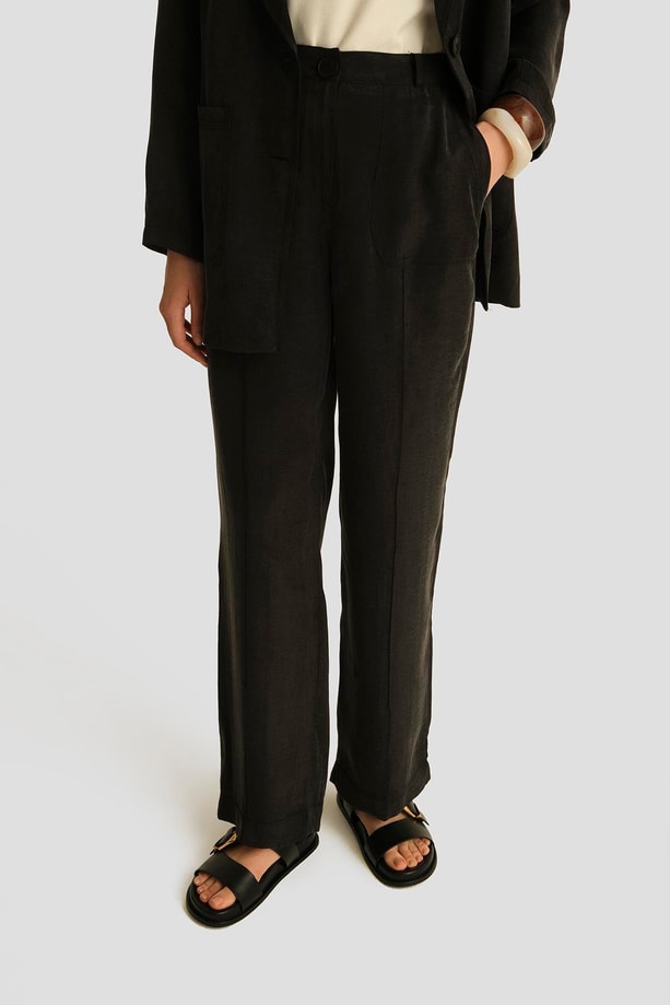 Armine Önü Dikişli Kupra Palazzo Pantolon 25YD4246-2 Lacivert