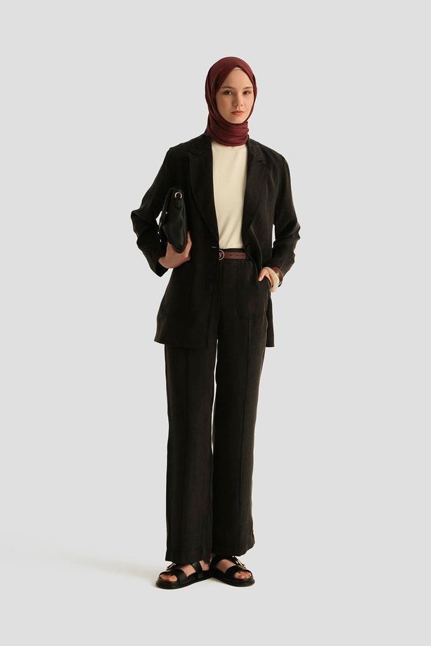 Armine Önü Dikişli Kupra Palazzo Pantolon 25YD4246-2 Lacivert