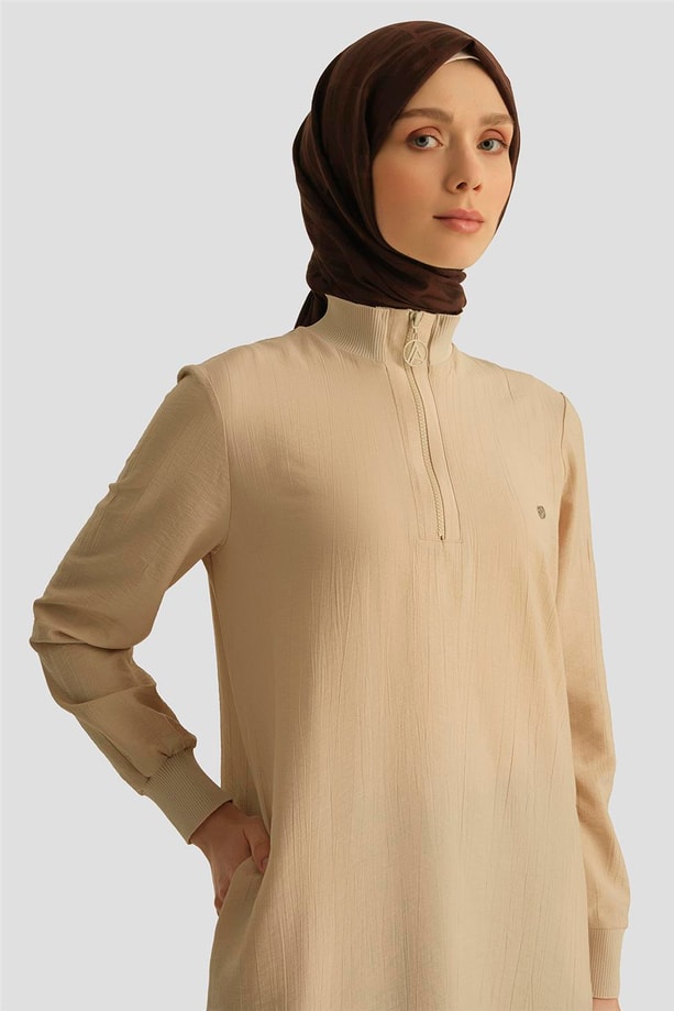 Armine Fermuar Detaylı Tunik 25YT433 Açık Bej