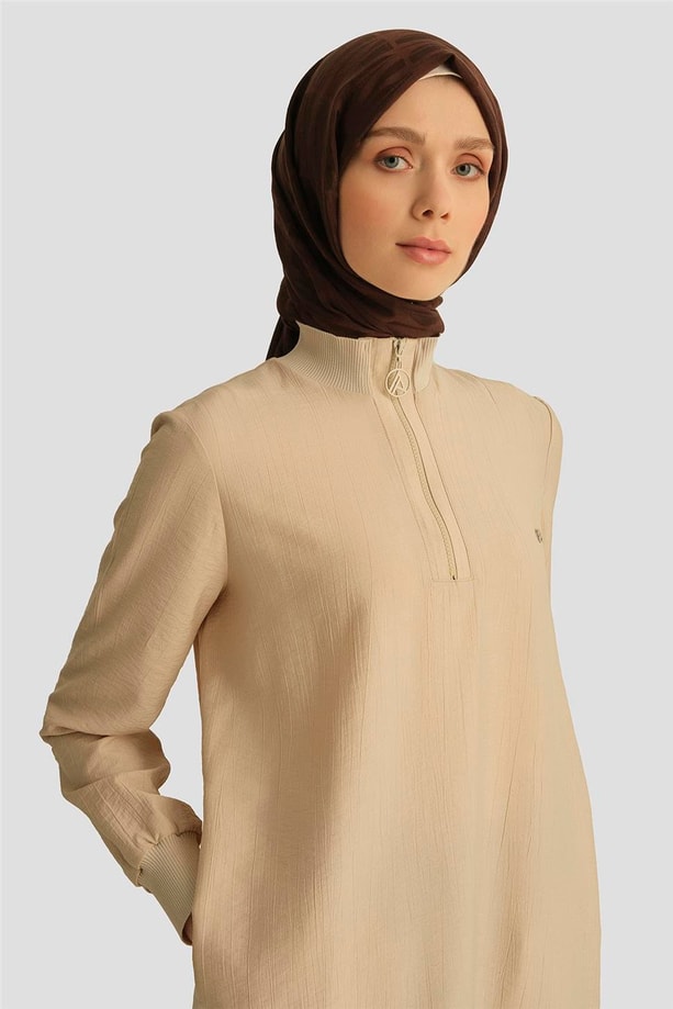 Armine Fermuar Detaylı Tunik 25YT433 Açık Bej