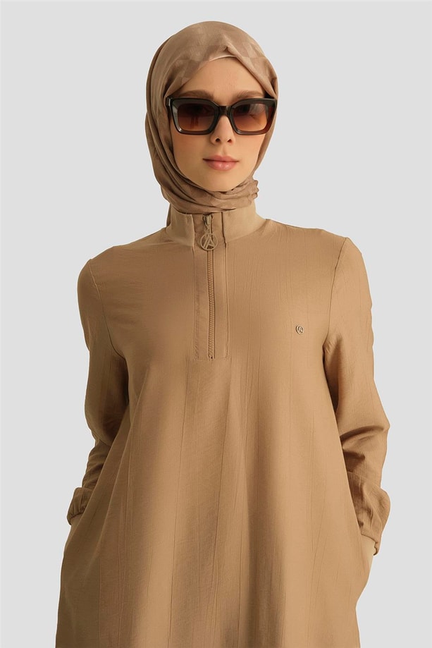 Armine Fermuar Detaylı Tunik 25YT433 Koyu  Bej