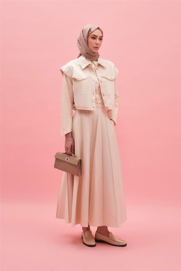 Armine Püskül Detaylı Beli Daralabilen Yelek 25Y4502 Naturel