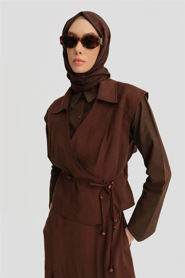 Armine Boncuk Detaylı Yelek 25Y4503 Açık Kahve