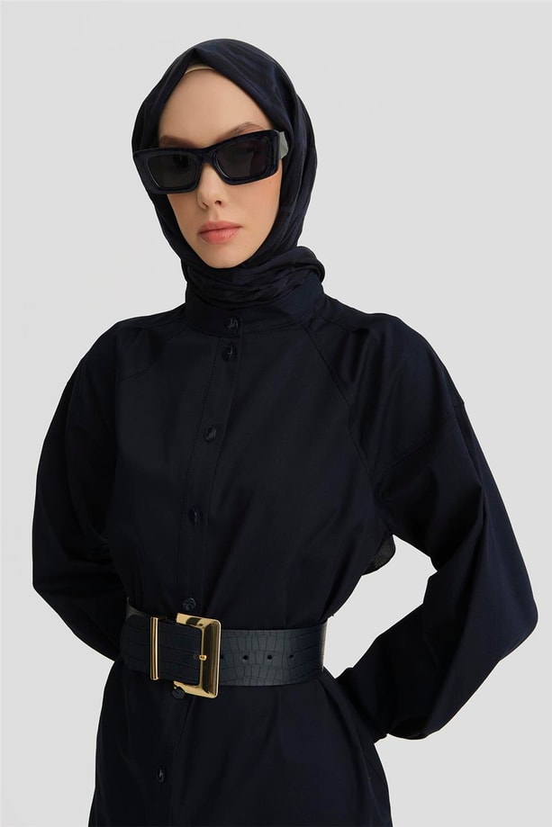 Armine Kolu Plili Hakim Yaka Tunik 25Y4612 Lacivert