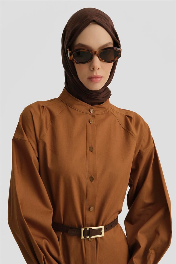 Armine Kolu Plili Hakim Yaka Tunik 25Y4612 Taba