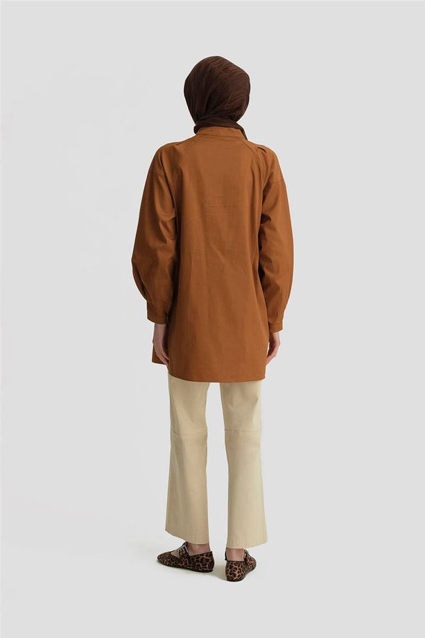 Armine Kolu Plili Hakim Yaka Tunik 25Y4612 Taba