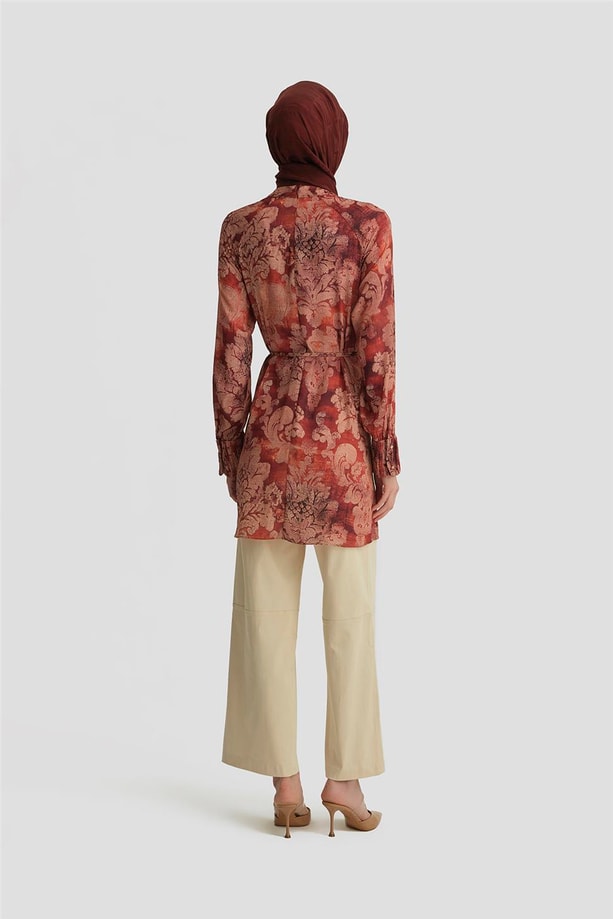 Armine Desenli ve Pliseli Tunik 25Y4614 Koyu Kırmızı
