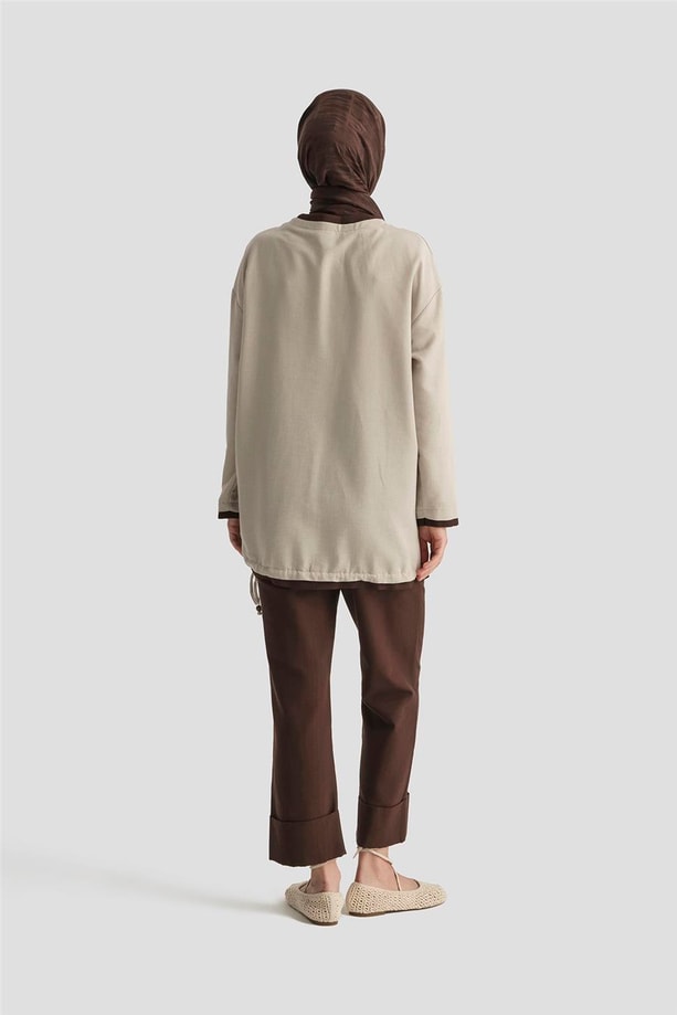 Armine Broşlu Keten Tunik 25Y4620 Taş