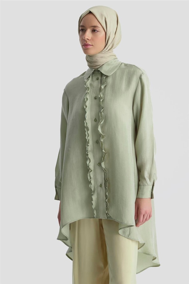 Armine Asimetrik Cupra Tunik 25Y4624 Puslu Yeşil